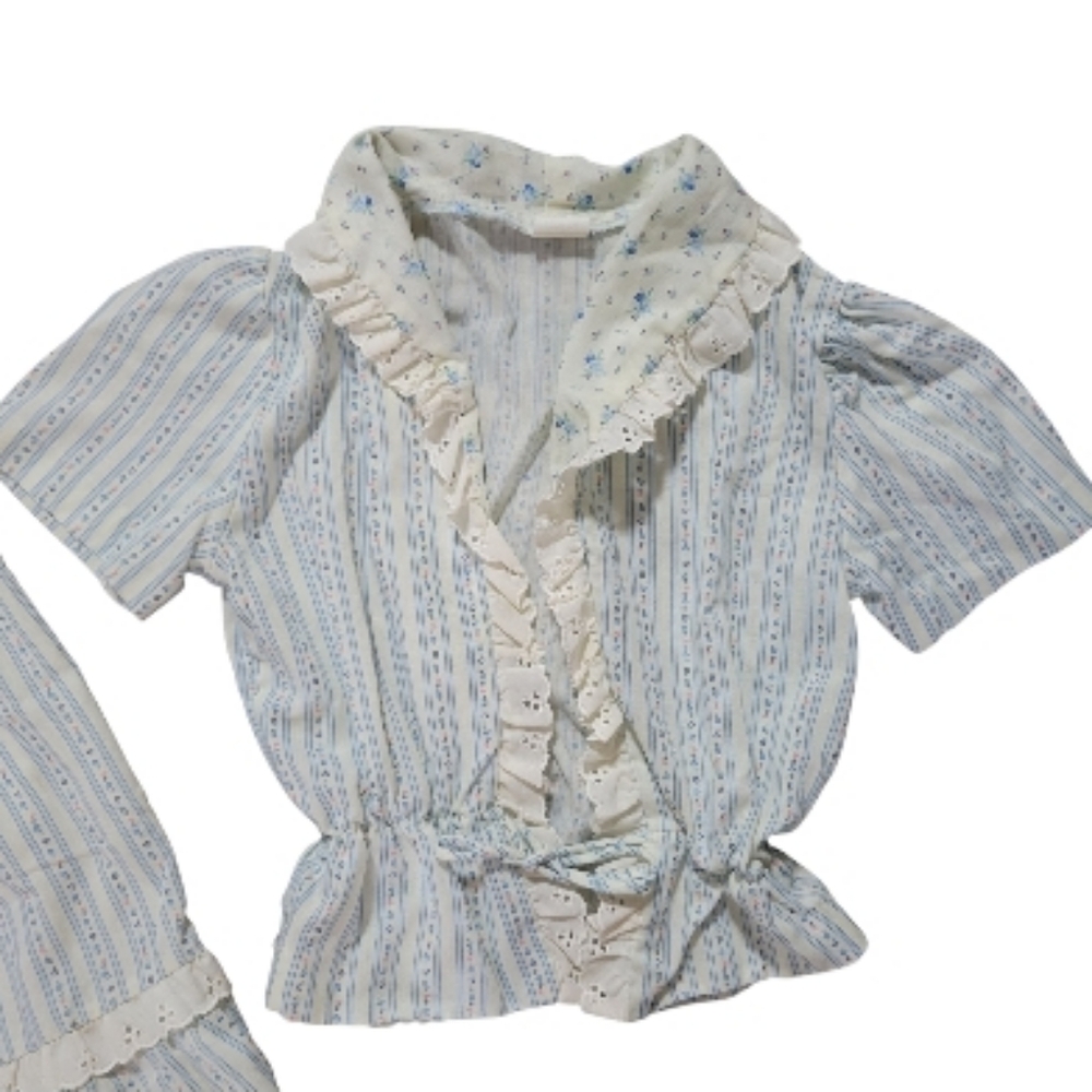 Vintage Girls Dress & Top Set Shabby Chic Prairie Calico Floral Cottagecore 8 - Picture 2 of 16
